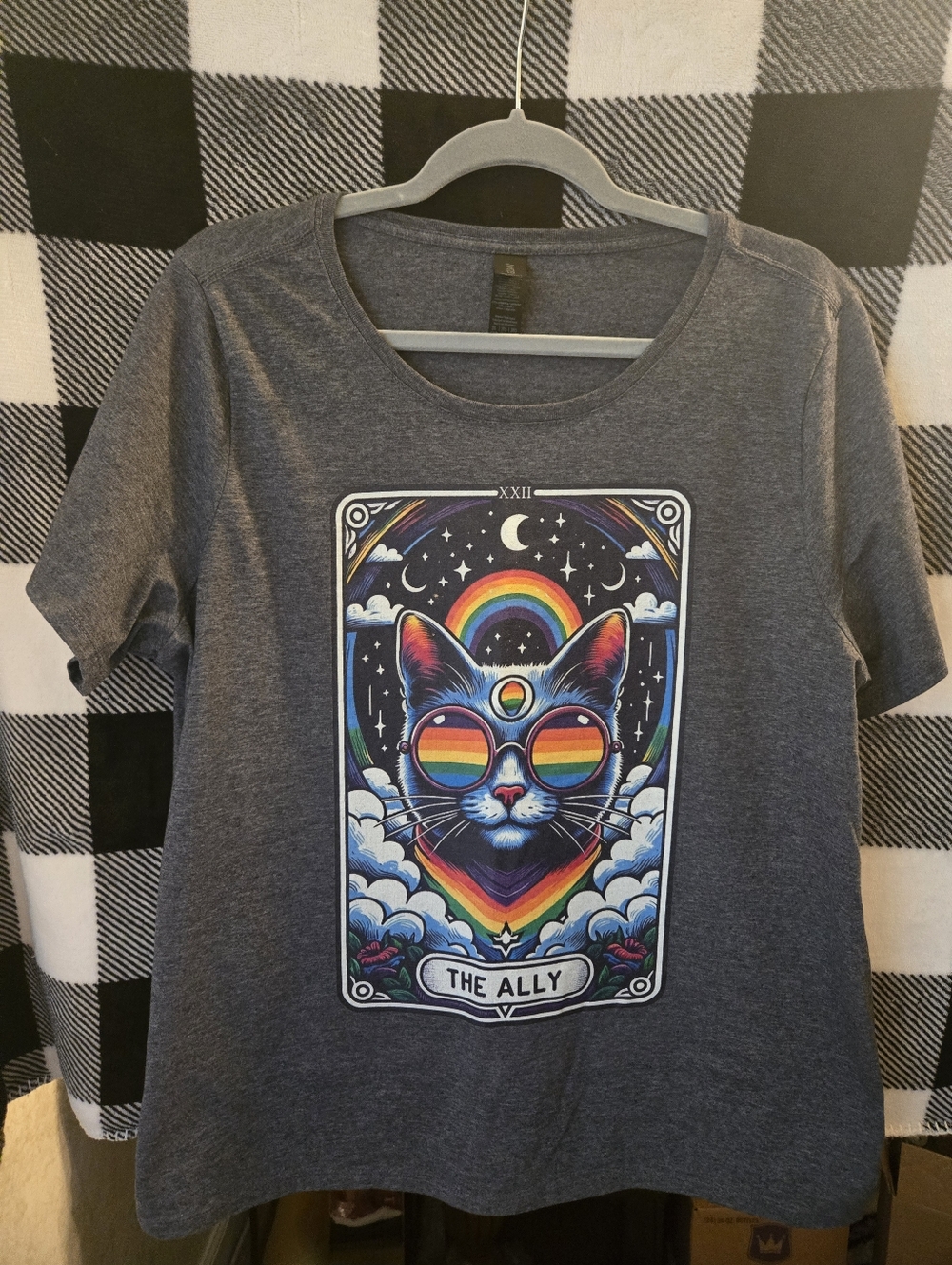Gildan Gray Tee with Rainbow Cat Graphic